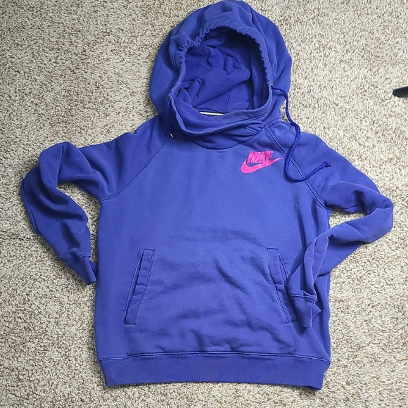 Nike Blue and Pink Sweatshirt Hoodie with Funnel Neck - Picture 1 of 7